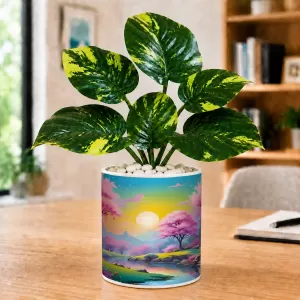Artificial Tree Ceramic Photo Pot With White Stones 3x4 Inch (F166468)