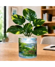 Artificial Tree Ceramic Photo Pot With White Stones 3x4 Inch (F166470)