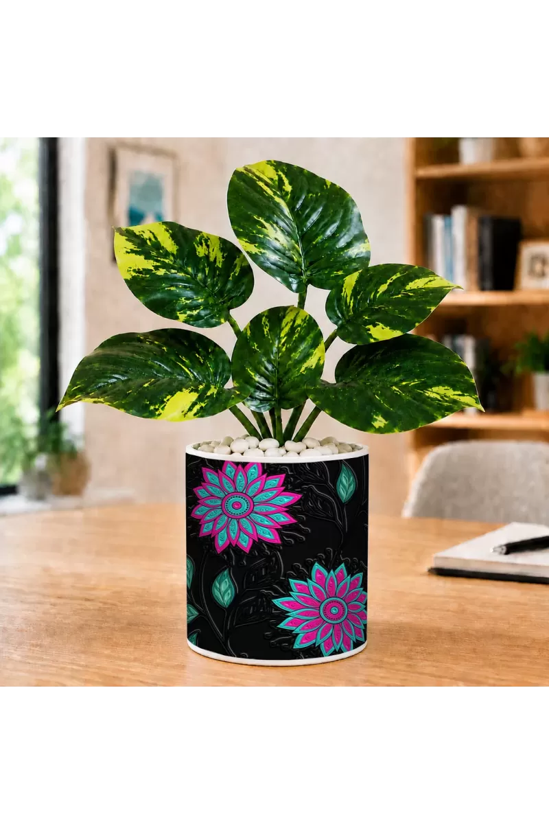 Artificial Tree Ceramic Photo Pot With White Stones 3x4 Inch (F166472)