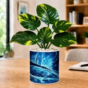 Artificial Tree Ceramic Photo Pot With White Stones 3x4 Inch (F166473)