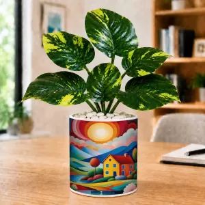 Artificial Tree Ceramic Photo Pot With White Stones 3x4 Inch (F166475)