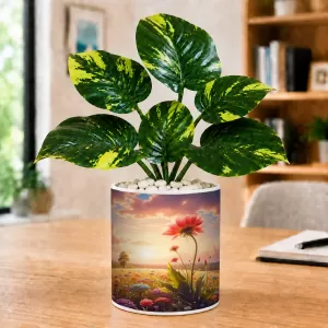 Artificial Tree Ceramic Photo Pot With White Stones 3x4 Inch (F166476)