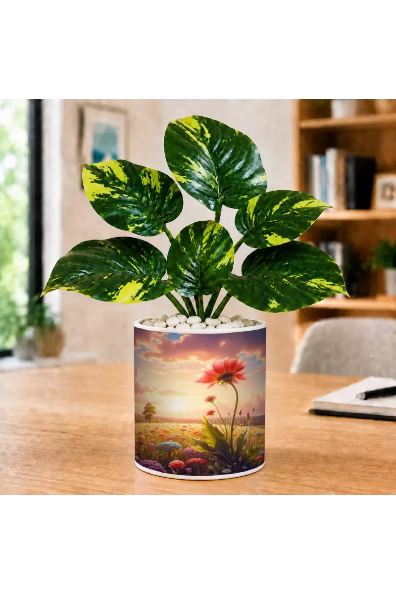 Artificial Tree Ceramic Photo Pot With White Stones 3x4 Inch (F166476)