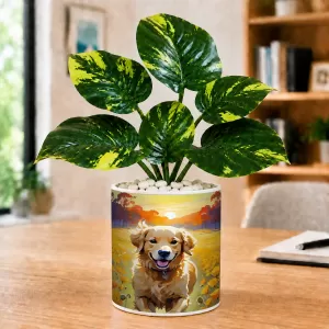 Artificial Tree Ceramic Photo Pot With White Stones 3x4 Inch (F166477)