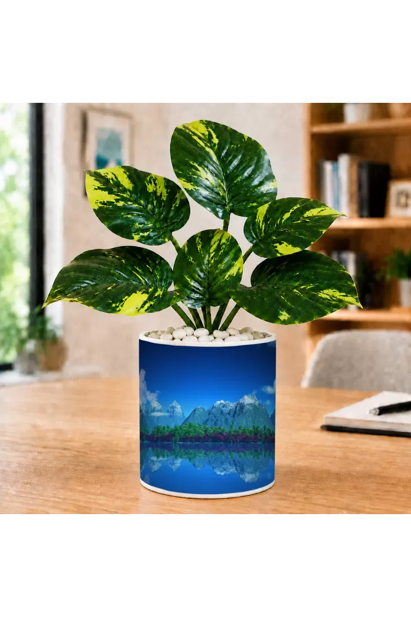 Artificial Tree Ceramic Photo Pot With White Stones 3x4 Inch (F166478)