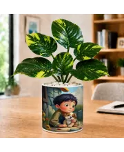 Artificial Tree Ceramic Photo Pot With White Stones 3x4 Inch (F166482)