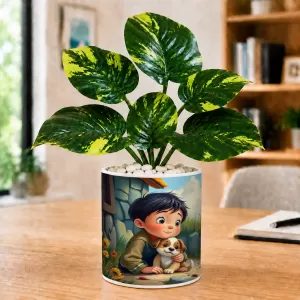 Artificial Tree Ceramic Photo Pot With White Stones 3x4 Inch (F166482)