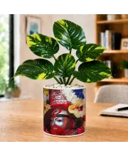 Artificial Tree Ceramic Photo Pot With White Stones 3x4 Inch (F166483)