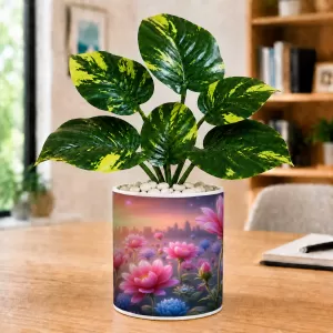 Artificial Tree Ceramic Photo Pot With White Stones 3x4 Inch (F166484)