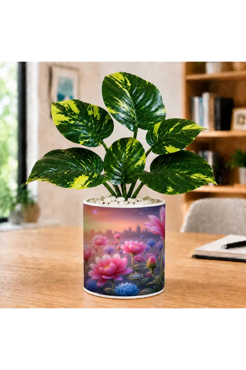 Artificial Tree Ceramic Photo Pot With White Stones 3x4 Inch (F166484)