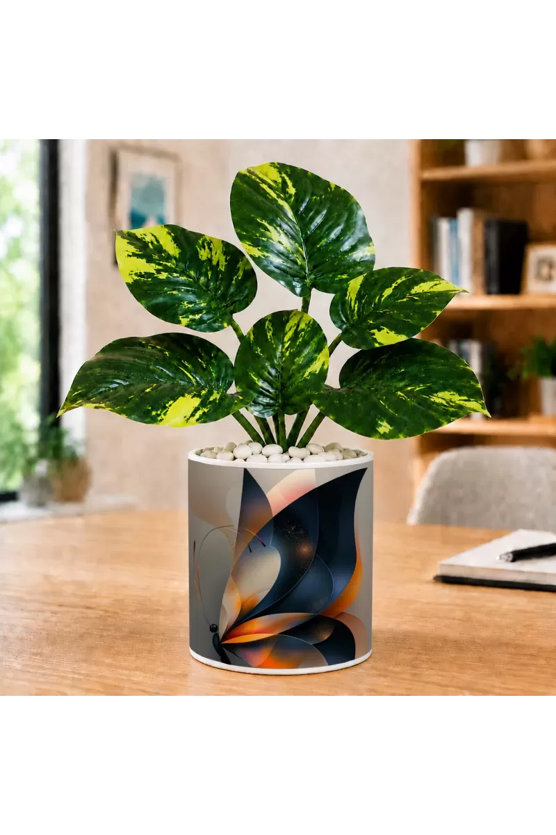 Artificial Tree Ceramic Photo Pot With White Stones 3x4 Inch (F166489)