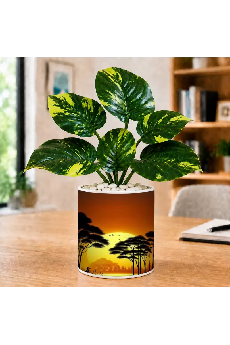 Artificial Tree Ceramic Photo Pot With White Stones 3x4 Inch (F166490)