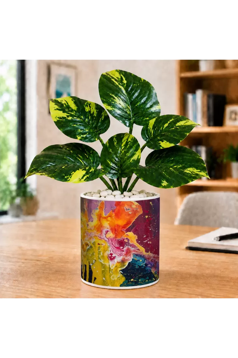 Artificial Tree Ceramic Photo Pot With White Stones 3x4 Inch (F166495)