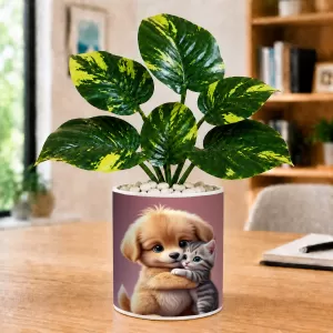 Artificial Tree Ceramic Photo Pot With White Stones 3x4 Inch (F166496)