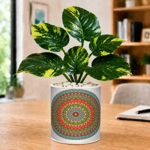 Artificial Tree Ceramic Photo Pot With White Stones 3x4 Inch (F166497)