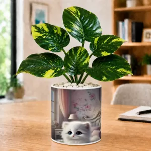 Artificial Tree Ceramic Photo Pot With White Stones 3x4 Inch (F166499)
