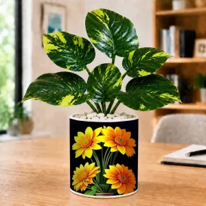Artificial Tree Ceramic Photo Pot With White Stones 3x4 Inch (F166500)