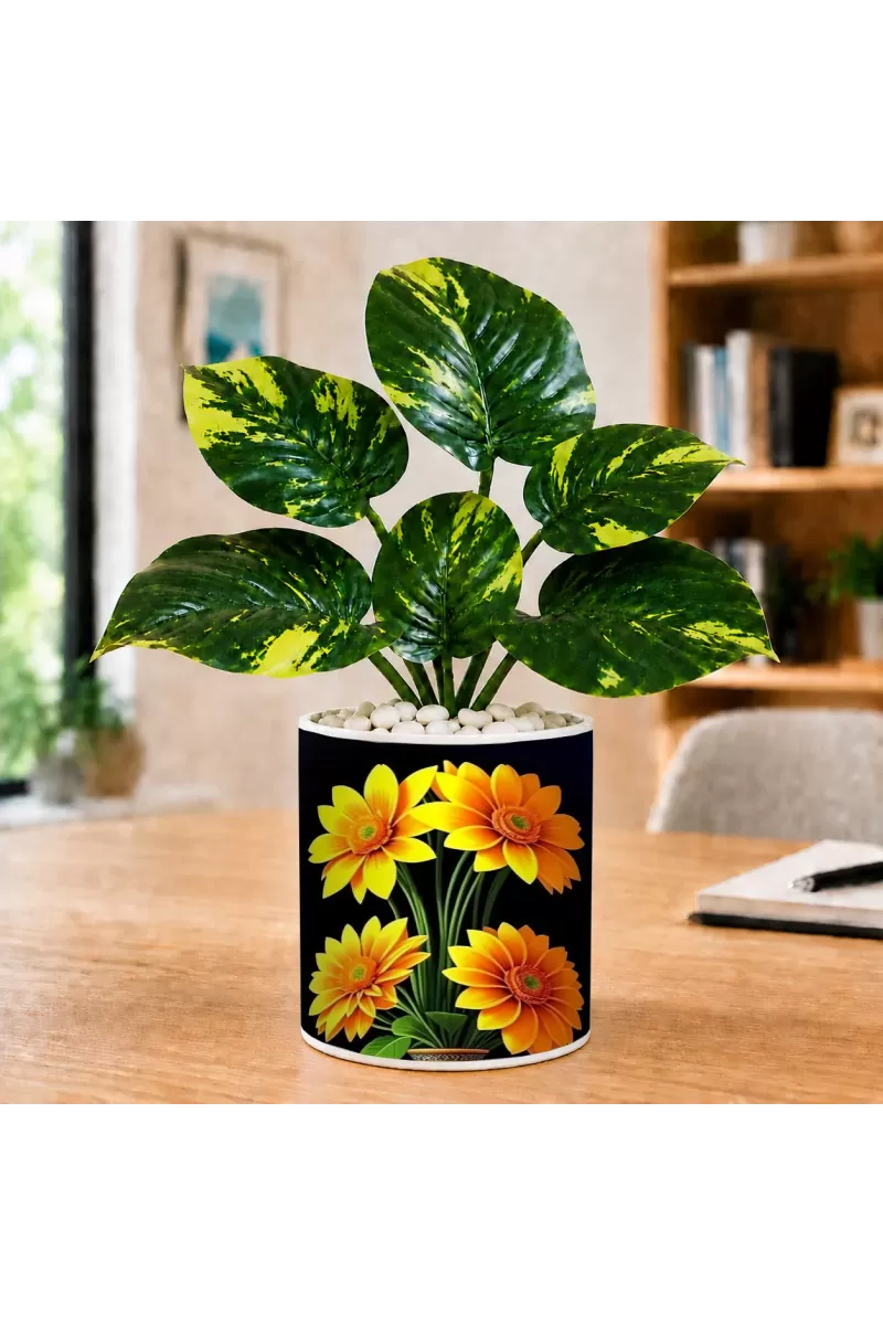 Artificial Tree Ceramic Photo Pot With White Stones 3x4 Inch (F166500)