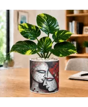 Artificial Tree Ceramic Photo Pot With White Stones 3x4 Inch (F166501)