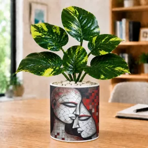 Artificial Tree Ceramic Photo Pot With White Stones 3x4 Inch (F166501)