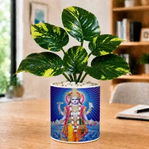Artificial Tree Ceramic Photo Pot With White Stones 3x4 Inch (F166502)