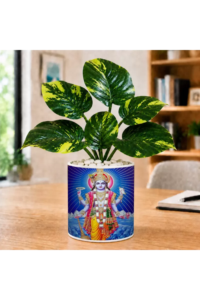 Artificial Tree Ceramic Photo Pot With White Stones 3x4 Inch (F166502)