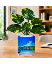 Artificial Tree Ceramic Photo Pot With White Stones 3x4 Inch (F166507)