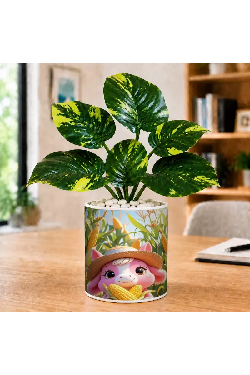 Artificial Tree Ceramic Photo Pot With White Stones 3x4 Inch (F166508)