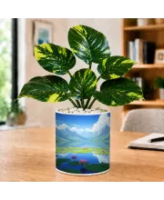 Artificial Tree Ceramic Photo Pot With White Stones 3x4 Inch (F166509)