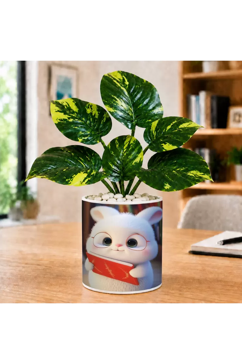 Artificial Tree Ceramic Photo Pot With White Stones 3x4 Inch (F166510)
