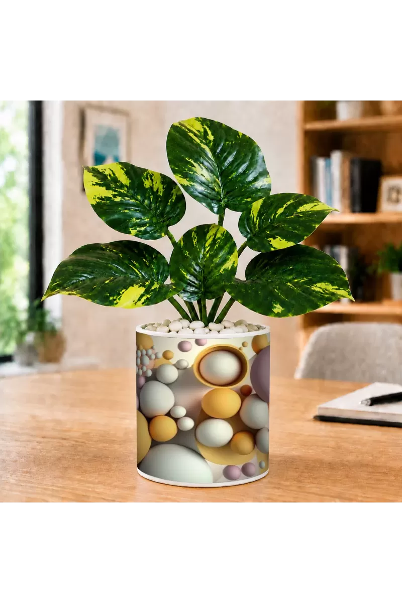 Artificial Tree Ceramic Photo Pot With White Stones 3x4 Inch (F166511)