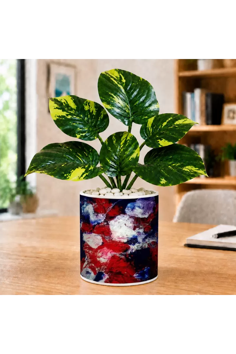 Artificial Tree Ceramic Photo Pot With White Stones 3x4 Inch (F166513)