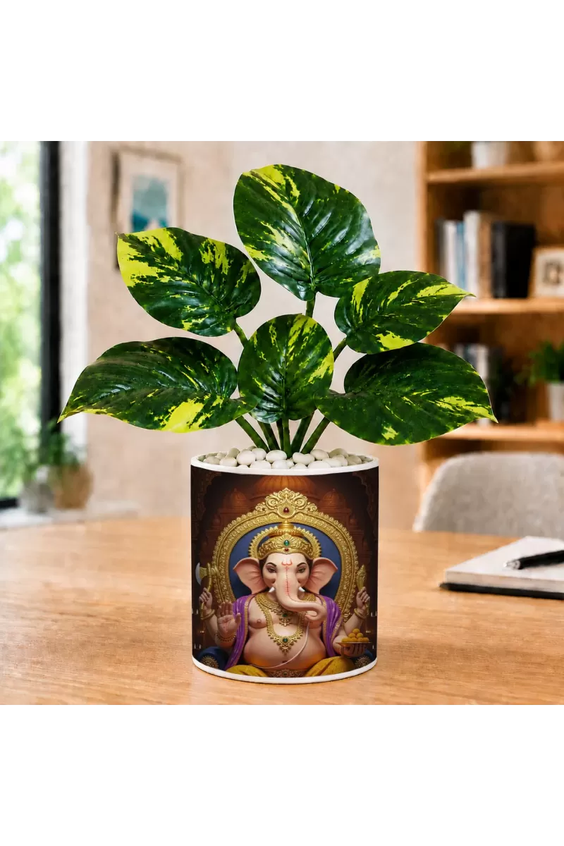 Artificial Tree Ceramic Photo Pot With White Stones 3x4 Inch (F166514)