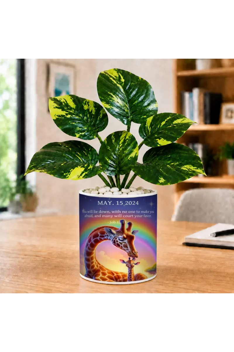 Artificial Tree Ceramic Photo Pot With White Stones 3x4 Inch (F166518)