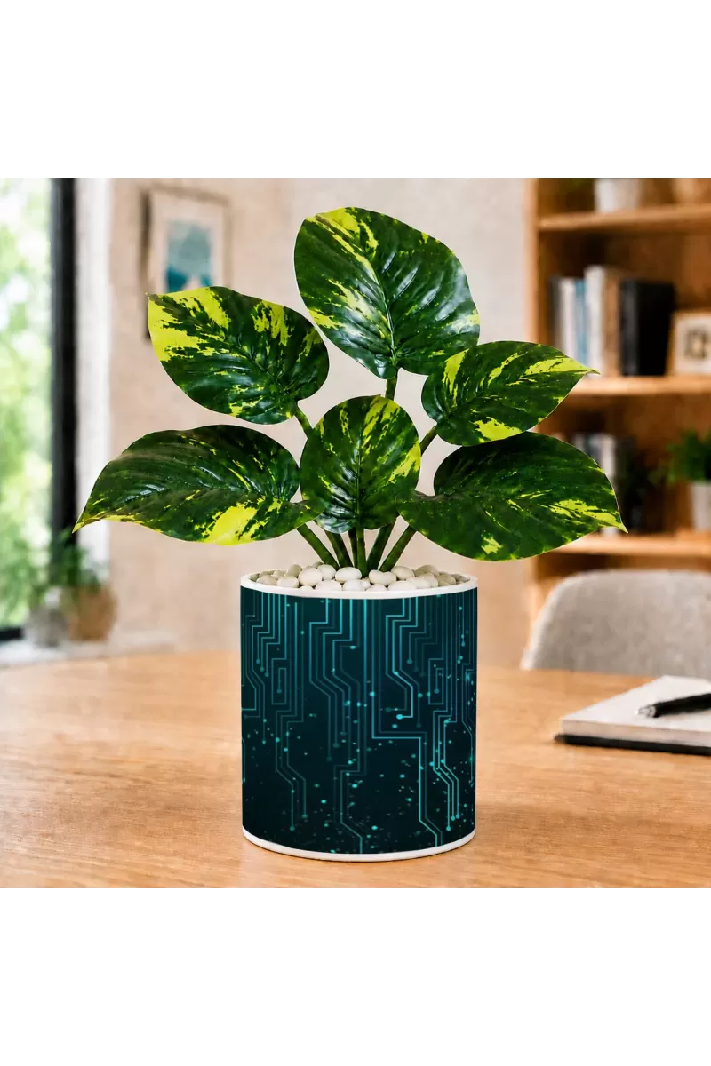 Artificial Tree Ceramic Photo Pot With White Stones 3x4 Inch (F166519)