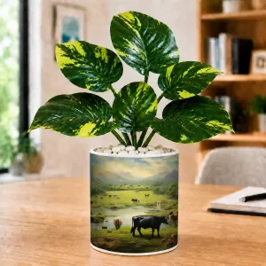 Artificial Tree Ceramic Photo Pot With White Stones 3x4 Inch (F166520)