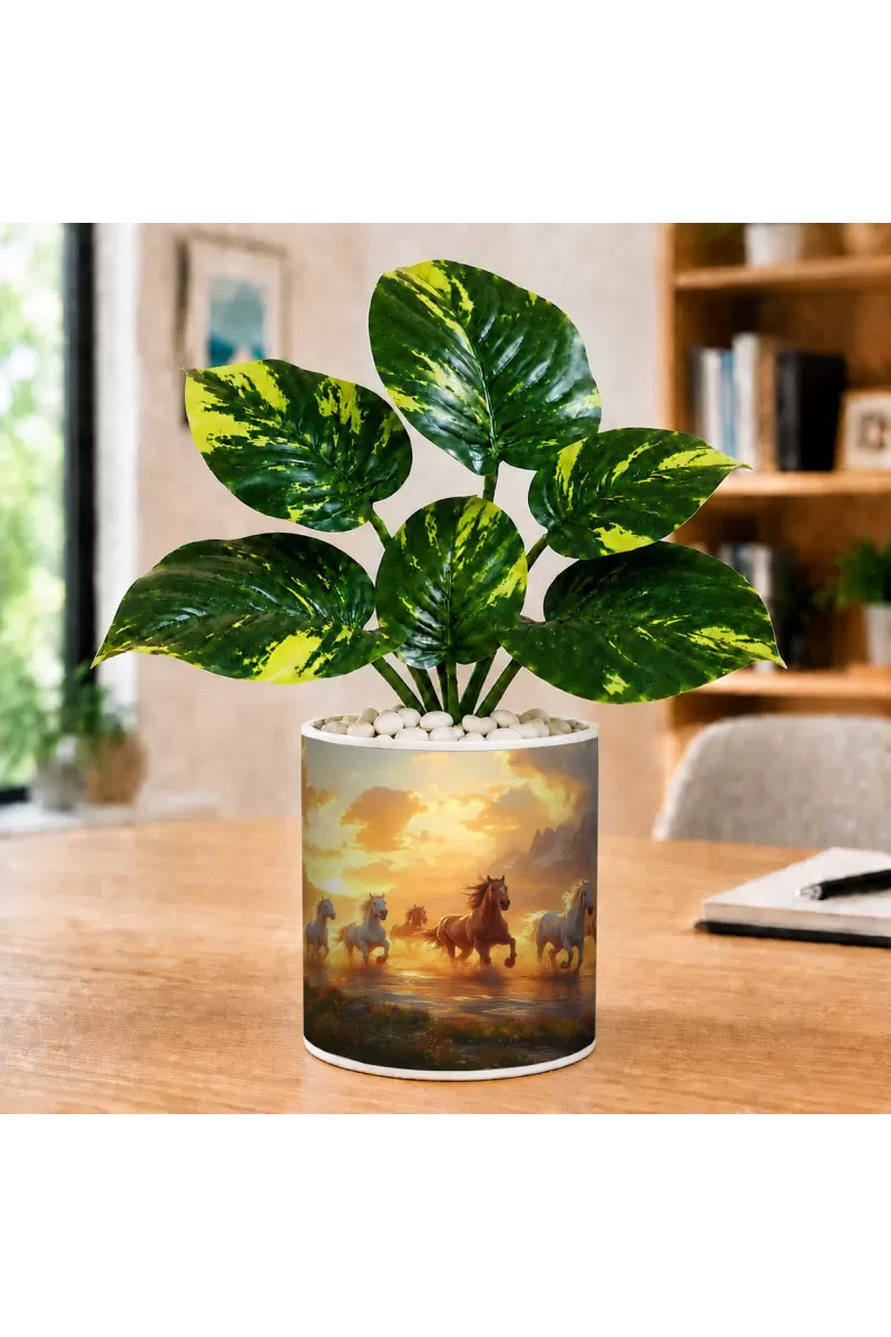Artificial Tree Ceramic Photo Pot With White Stones 3x4 Inch (F166523)