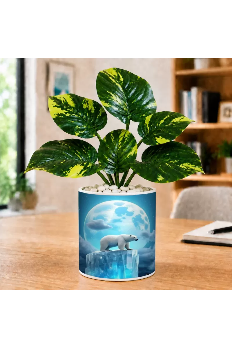 Artificial Tree Ceramic Photo Pot With White Stones 3x4 Inch (F166525)