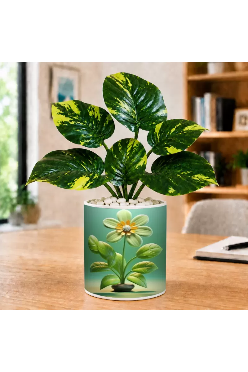 Artificial Tree Ceramic Photo Pot With White Stones 3x4 Inch (F166526)