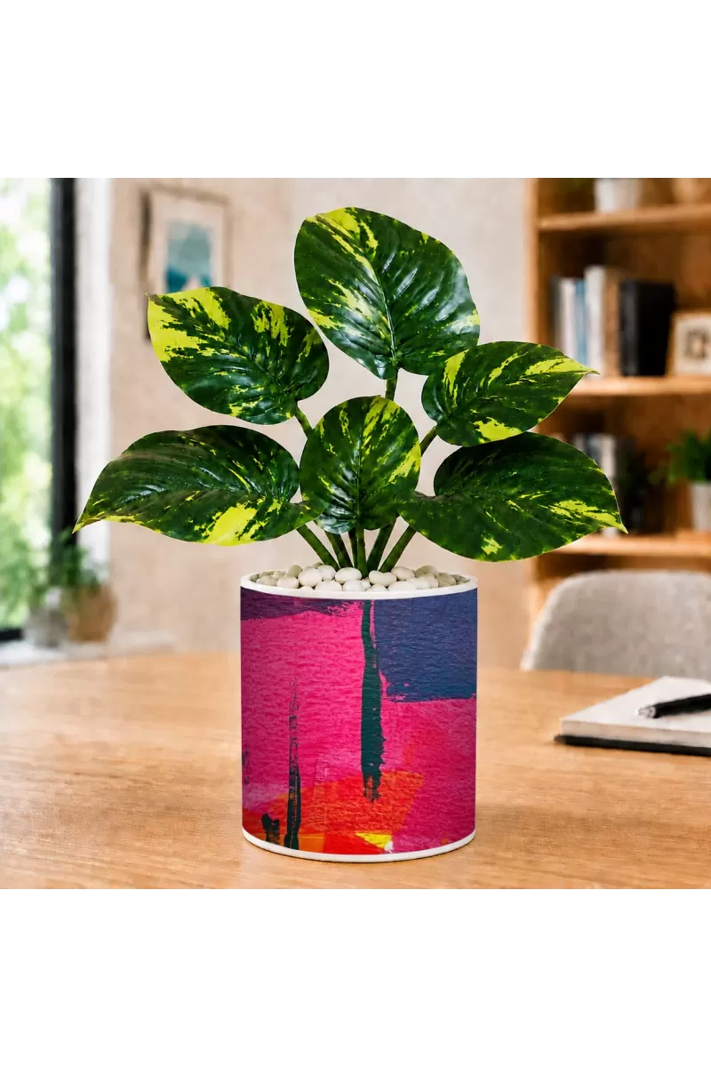 Artificial Tree Ceramic Photo Pot With White Stones 3x4 Inch (F166529)