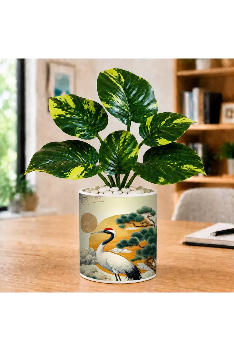 Artificial Tree Ceramic Photo Pot With White Stones 3x4 Inch (F166530)