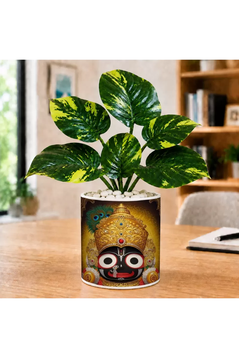 Artificial Tree Ceramic Photo Pot With White Stones 3x4 Inch (F166533)