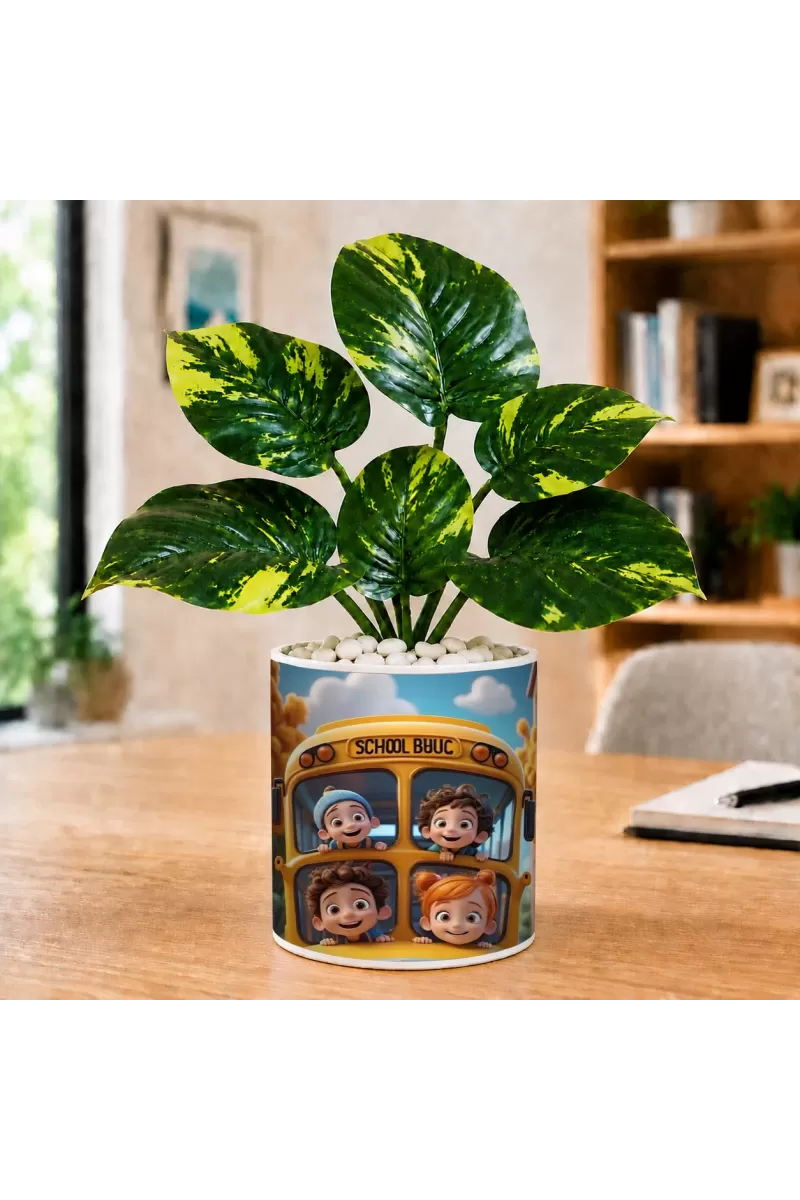 Artificial Tree Ceramic Photo Pot With White Stones 3x4 Inch (F166535)