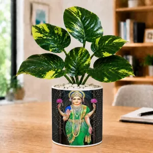 Artificial Tree Ceramic Photo Pot With White Stones 3x4 Inch (F166541)