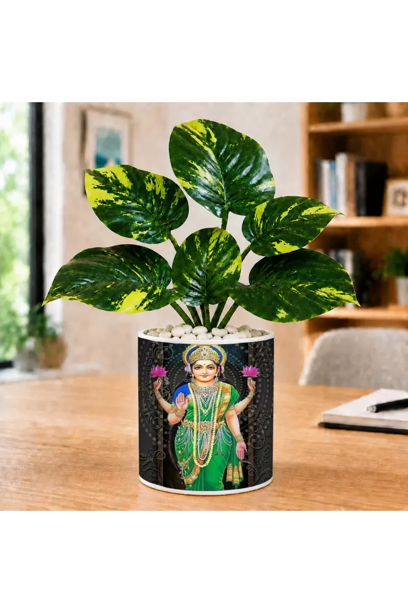 Artificial Tree Ceramic Photo Pot With White Stones 3x4 Inch (F166541)