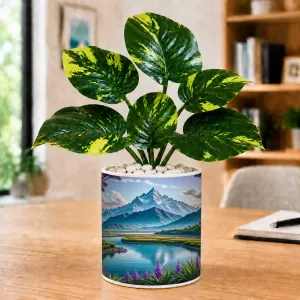Artificial Tree Ceramic Photo Pot With White Stones 3x4 Inch (F166543)