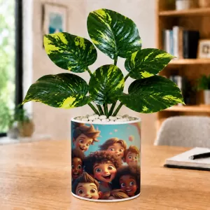 Artificial Tree Ceramic Photo Pot With White Stones 3x4 Inch (F166544)