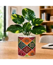 Artificial Tree Ceramic Photo Pot With White Stones 3x4 Inch (F166545)
