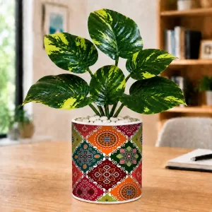 Artificial Tree Ceramic Photo Pot With White Stones 3x4 Inch (F166545)