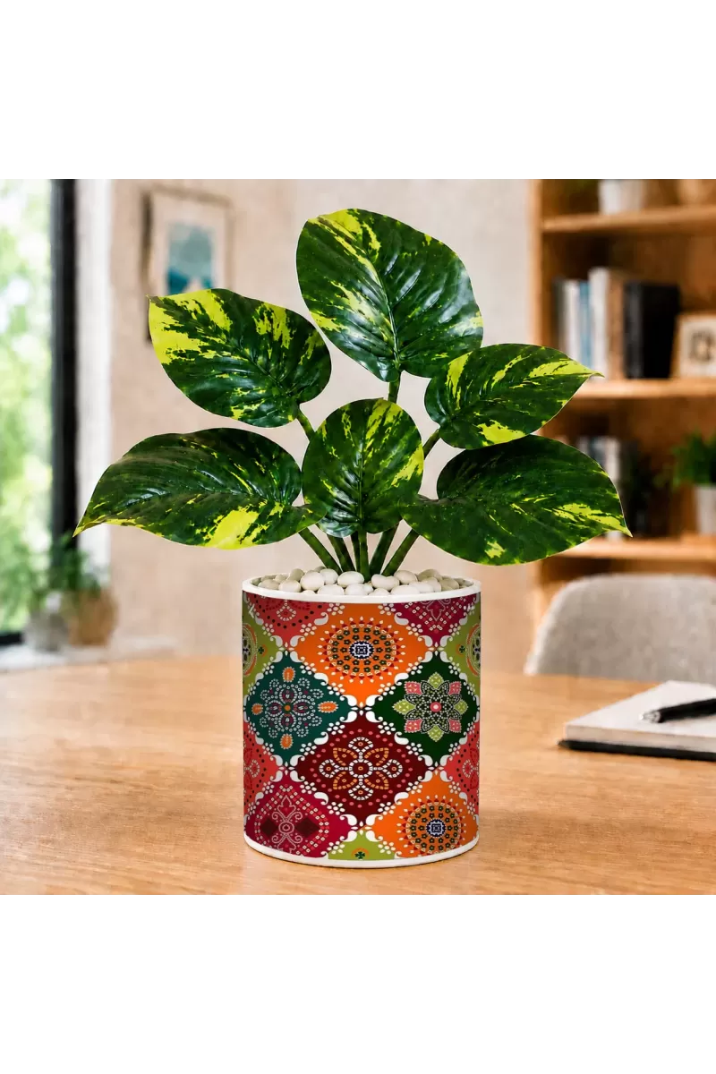 Artificial Tree Ceramic Photo Pot With White Stones 3x4 Inch (F166545)